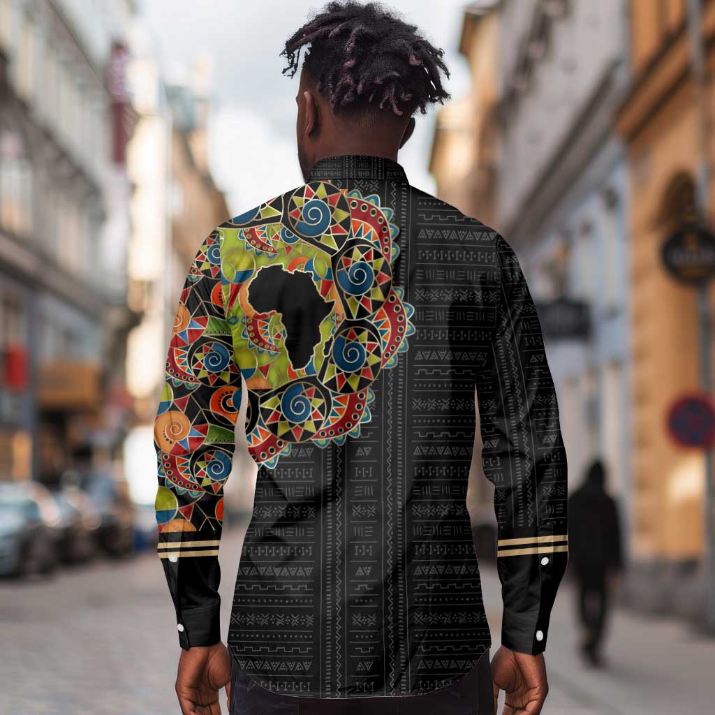 Personalized Sleeve African Pattern Long Sleeve Button Shirt Multi-Colored