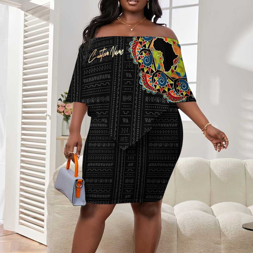 Personalized Sleeve African Pattern Off Shoulder Short Dress Multi-Colored