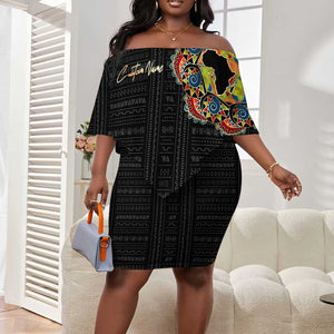 Personalized Sleeve African Pattern Off Shoulder Short Dress Multi-Colored