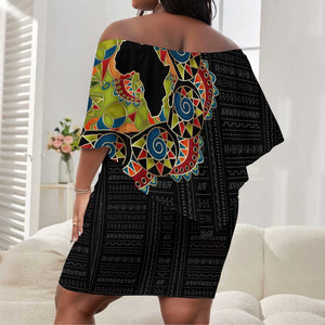 Personalized Sleeve African Pattern Off Shoulder Short Dress Multi-Colored