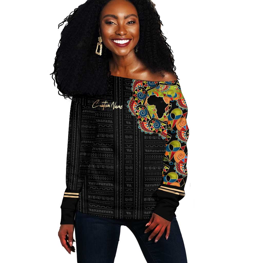 Personalized Sleeve African Pattern Off Shoulder Sweater Multi-Colored