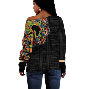 Personalized Sleeve African Pattern Off Shoulder Sweater Multi-Colored