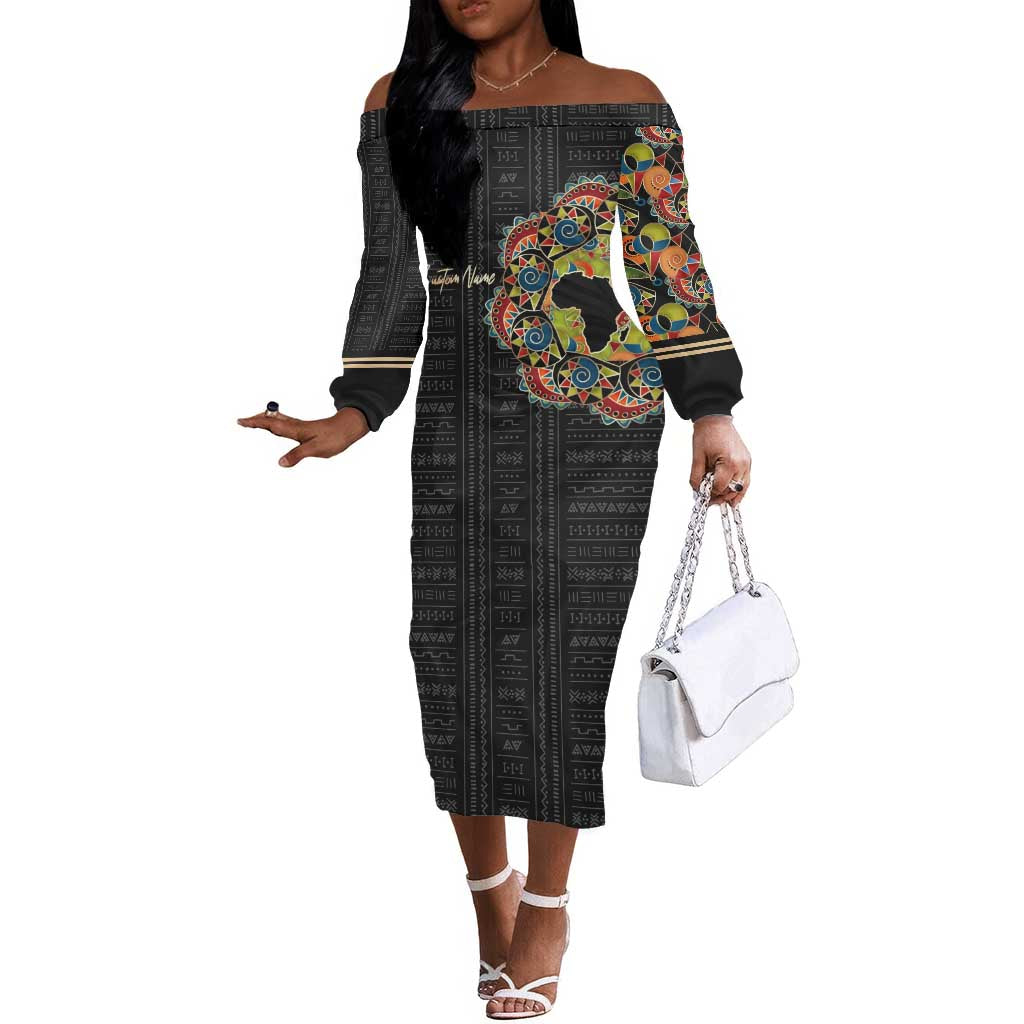 Personalized Sleeve African Pattern Off The Shoulder Long Sleeve Dress Multi-Colored