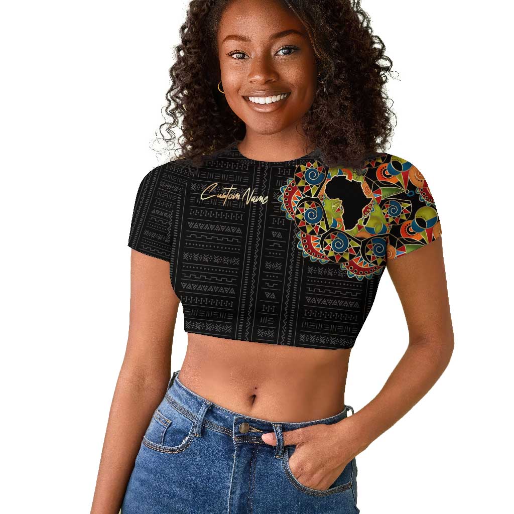 Personalized Sleeve African Pattern Raglan Cropped T shirt Multi-Colored