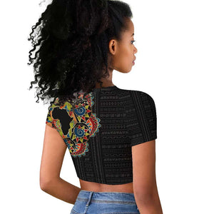 Personalized Sleeve African Pattern Raglan Cropped T shirt Multi-Colored