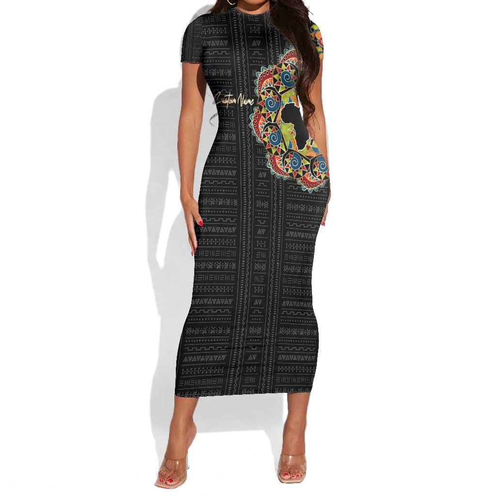 Personalized Sleeve African Pattern Short Sleeve Bodycon Dress Multi-Colored