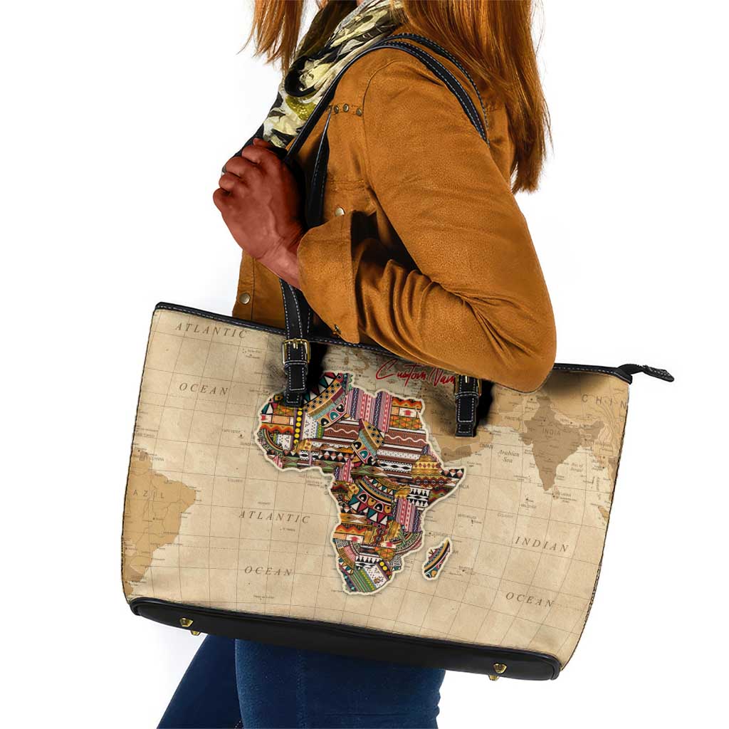 Personalized Africa On World Map Leather Tote Bag