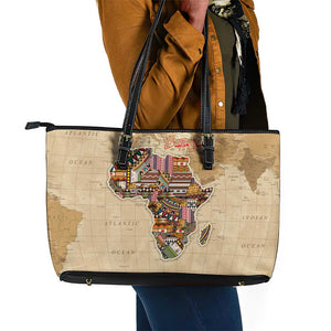 Personalized Africa On World Map Leather Tote Bag