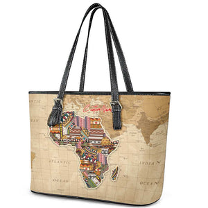 Personalized Africa On World Map Leather Tote Bag