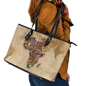 Personalized Africa On World Map Leather Tote Bag