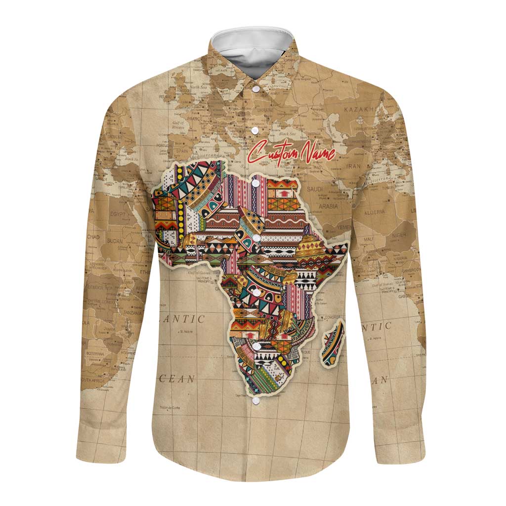 Personalized Africa On World Map Long Sleeve Button Shirt