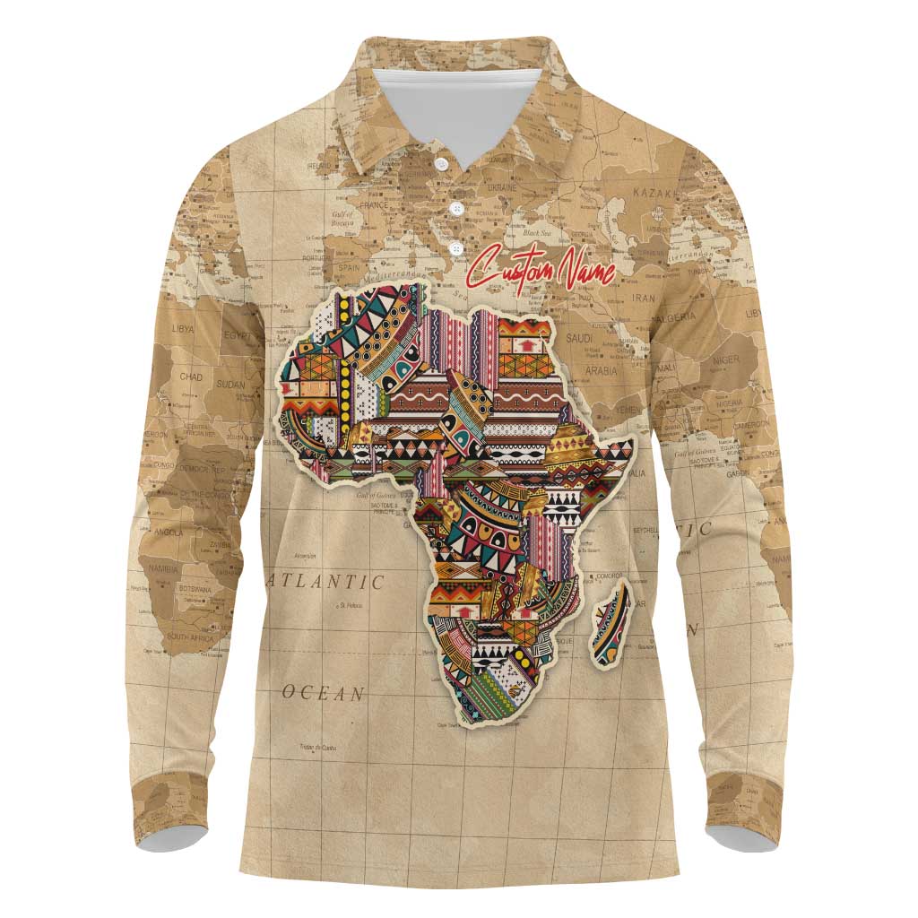 Personalized Africa On World Map Long Sleeve Polo Shirt