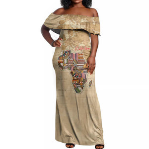 Personalized Africa On World Map Off Shoulder Maxi Dress