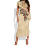 Personalized Africa On World Map Short Sleeve Bodycon Dress DT02