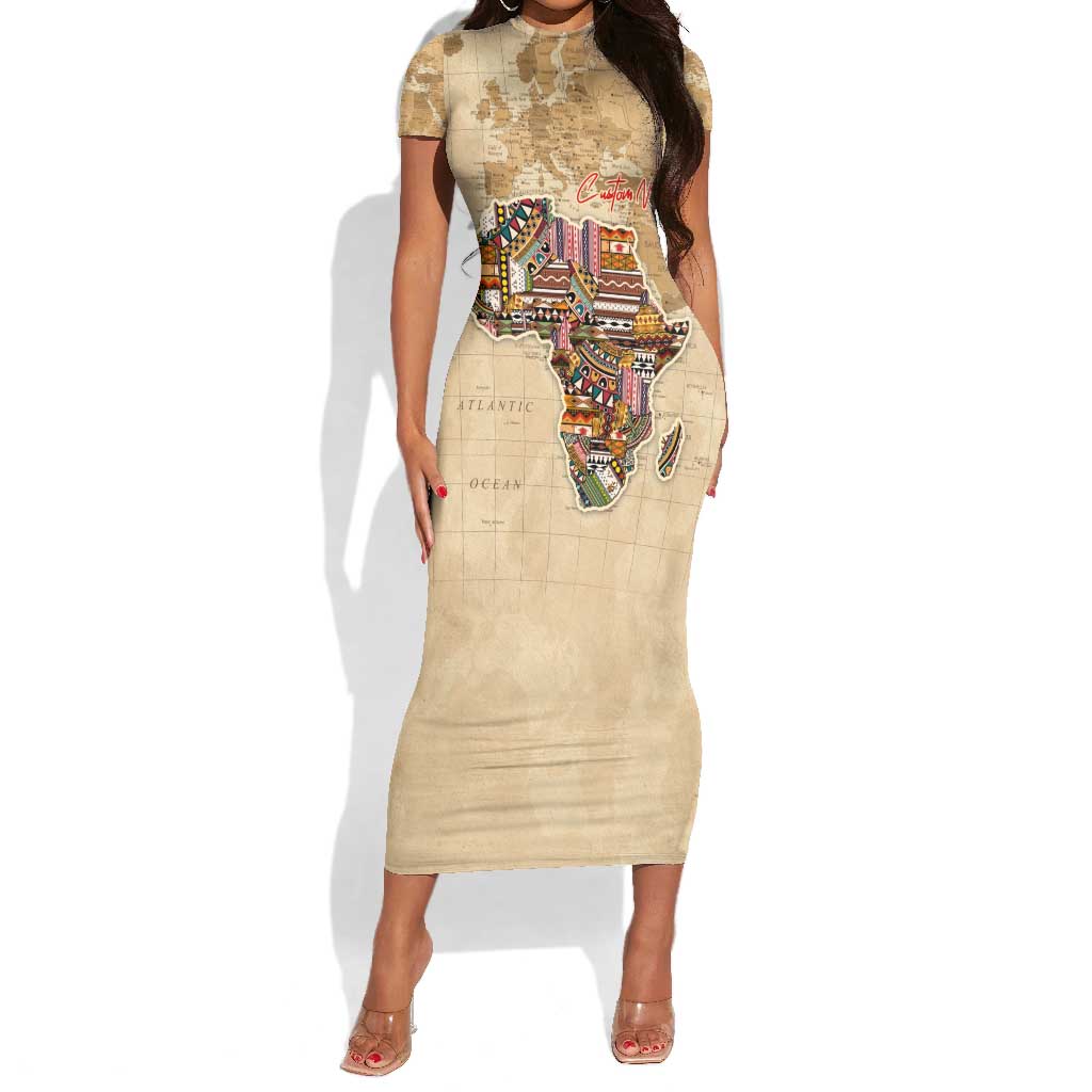 Personalized Africa On World Map Short Sleeve Bodycon Dress