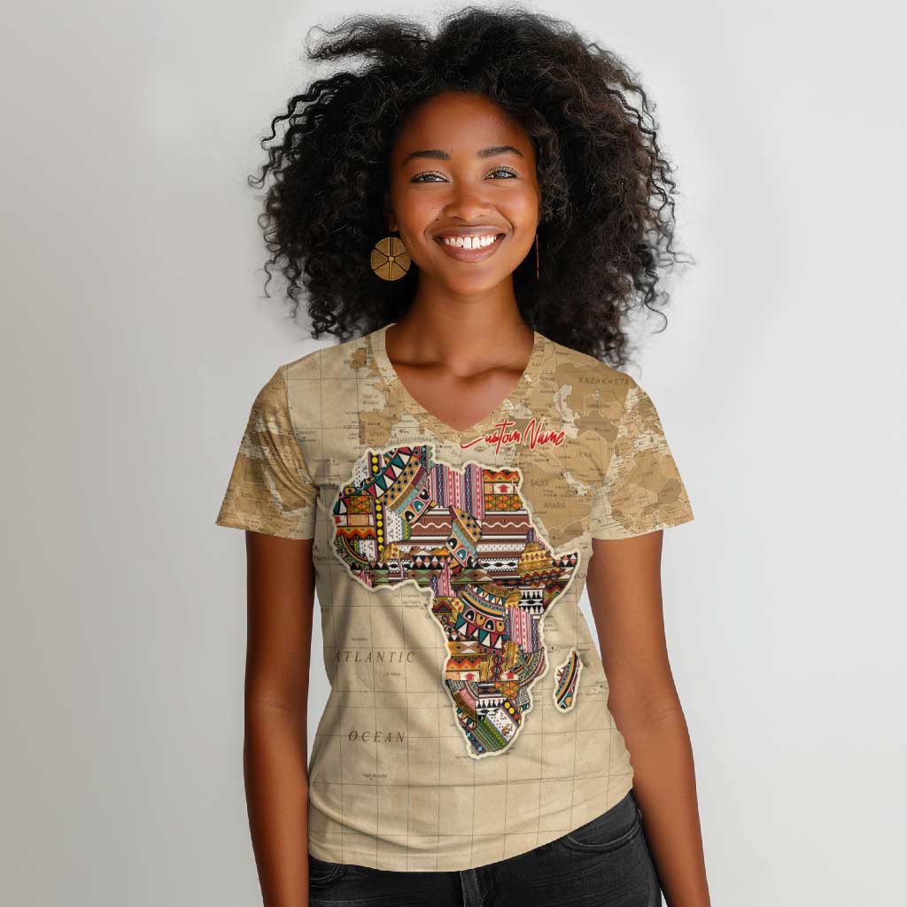 Personalized Africa On World Map Women V-Neck T-Shirt