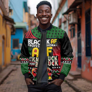 Black AF Professional AF But Will Knuck If You Sleeve Zip Bomber Jacket African Pride