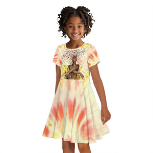 Black Queen Tie Dye Kid Short Sleeve Dress