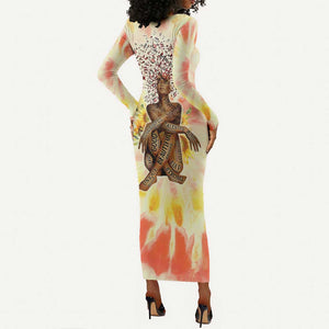 Black Queen Tie Dye Long Sleeve Bodycon Dress