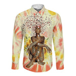 Black Queen Tie Dye Long Sleeve Button Shirt