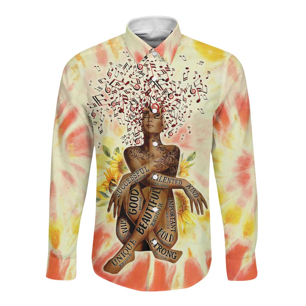 Black Queen Tie Dye Long Sleeve Button Shirt