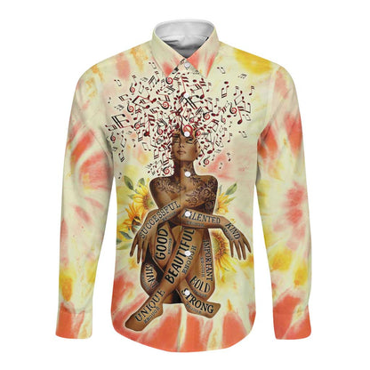 Black Queen Tie Dye Long Sleeve Button Shirt