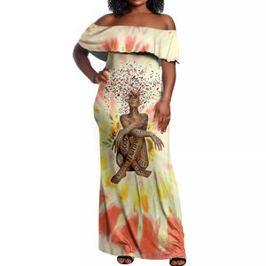 Black Queen Tie Dye Off Shoulder Maxi Dress