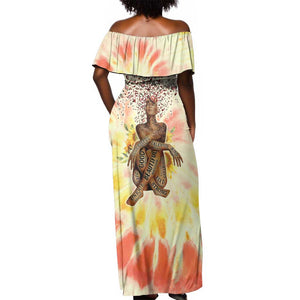 Black Queen Tie Dye Off Shoulder Maxi Dress