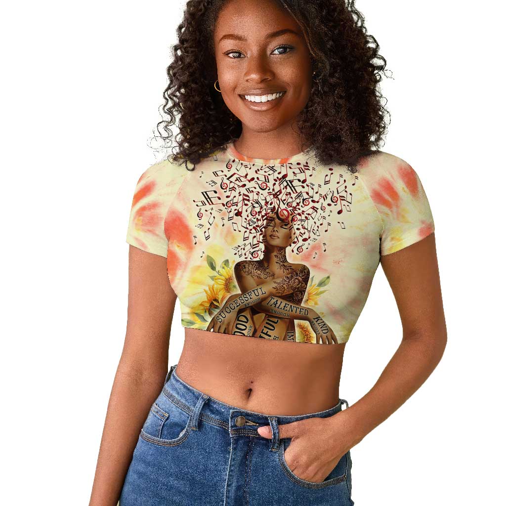 Black Queen Tie Dye Raglan Cropped T shirt