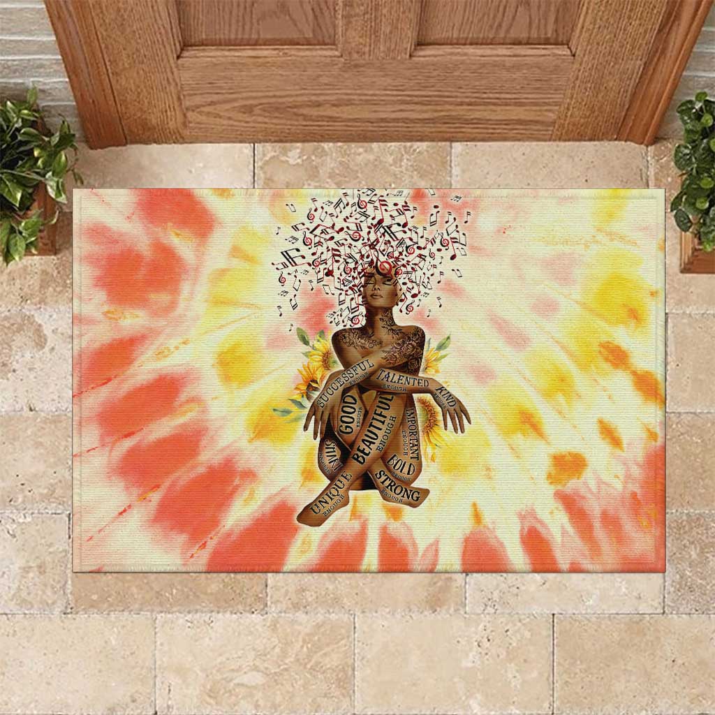 Black Queen Tie Dye Rubber Doormat