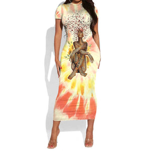 Black Queen Tie Dye Short Sleeve Bodycon Dress