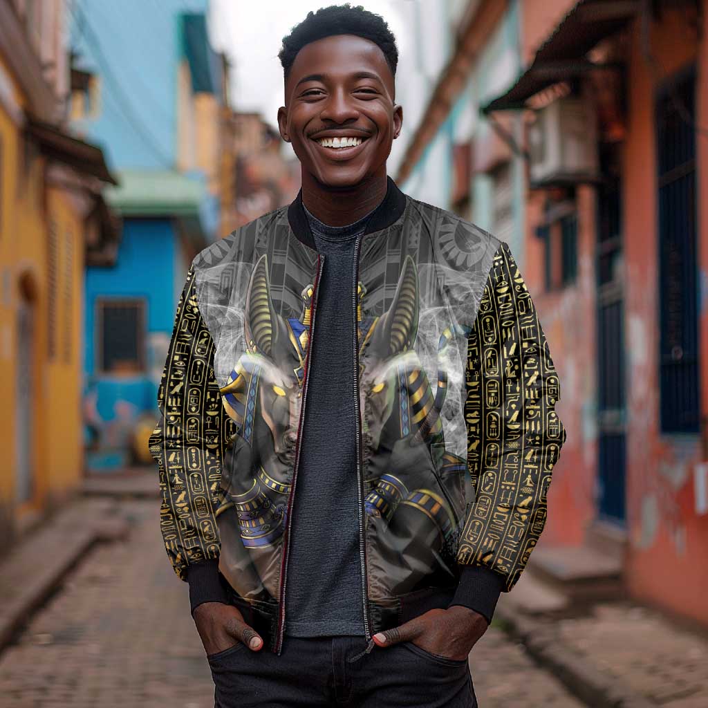Anubis Bomber Jacket Egypt Pattern Black