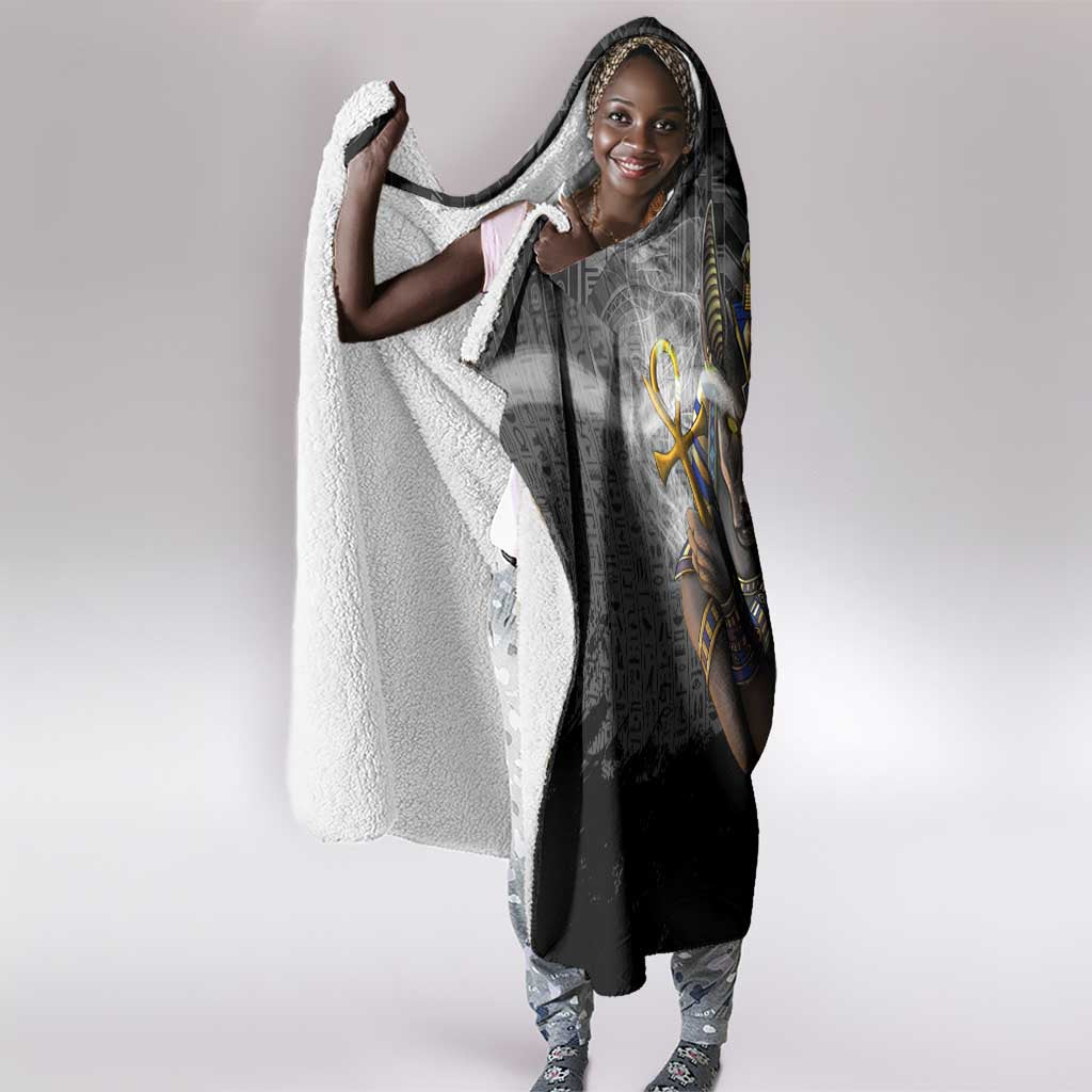 Anubis Hooded Blanket Egypt Pattern Black