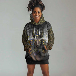 Anubis Hoodie Dress Egypt Pattern Black