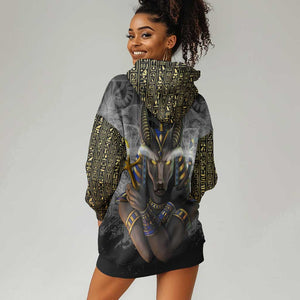 Anubis Hoodie Dress Egypt Pattern Black