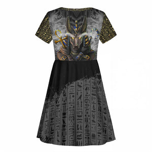 Anubis Kid Short Sleeve Dress Egypt Pattern Black