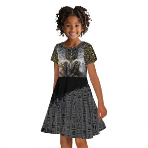 Anubis Kid Short Sleeve Dress Egypt Pattern Black