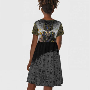 Anubis Kid Short Sleeve Dress Egypt Pattern Black