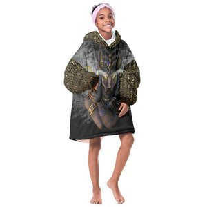 Anubis KId Wearable Blanket Hoodie Egypt Pattern Black