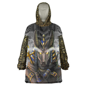 Anubis KId Wearable Blanket Hoodie Egypt Pattern Black