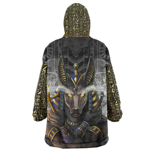 Anubis KId Wearable Blanket Hoodie Egypt Pattern Black