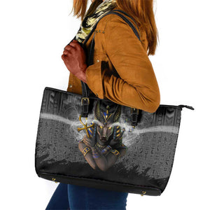 Anubis Leather Tote Bag Egypt Pattern Black