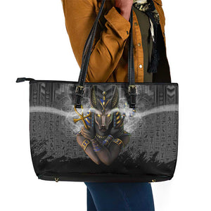 Anubis Leather Tote Bag Egypt Pattern Black