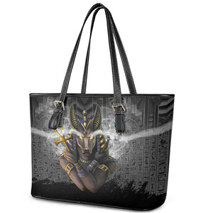 Anubis Leather Tote Bag Egypt Pattern Black