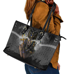 Anubis Leather Tote Bag Egypt Pattern Black