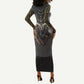 Anubis Long Sleeve Bodycon Dress Egypt Pattern Black DT02