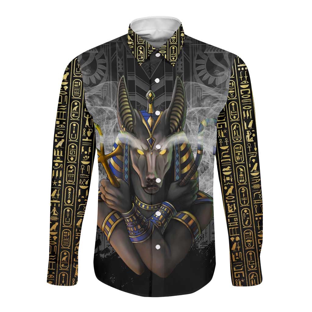 Anubis Long Sleeve Button Shirt Egypt Pattern Black