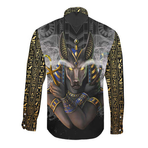 Anubis Long Sleeve Button Shirt Egypt Pattern Black