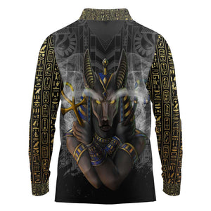 Anubis Long Sleeve Polo Shirt Egypt Pattern Black