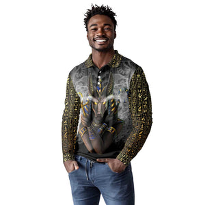 Anubis Long Sleeve Polo Shirt Egypt Pattern Black